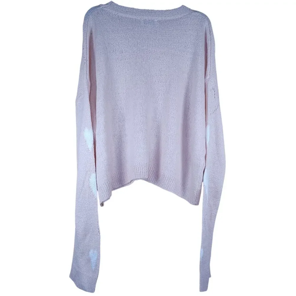 Pink Heart Sweater Soft Girl Balletcore Coquette Size Small Oversized Fit - Picture 5 of 8